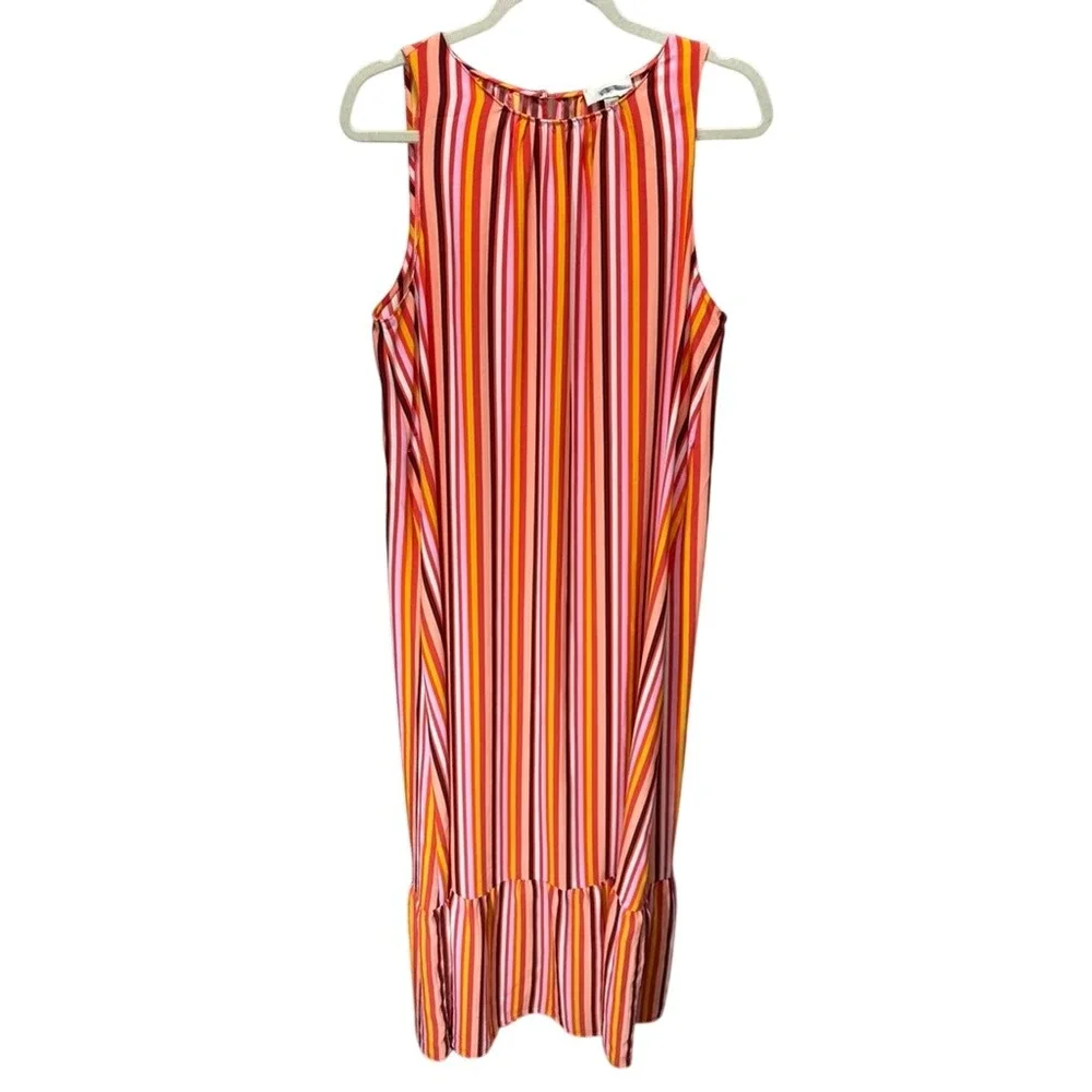 Loft Outlet Dresses | Loft Outlet Maxi Dress Size L Pink Orange Striped Sleeveless Ruffle Hem Vacation | Color: Orange/Pink | Size: L | Thirdcotags's